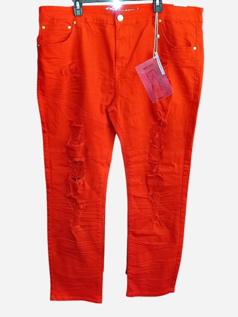 Bright Red Distressed Argonaut Skinny Jeans 44" Waist